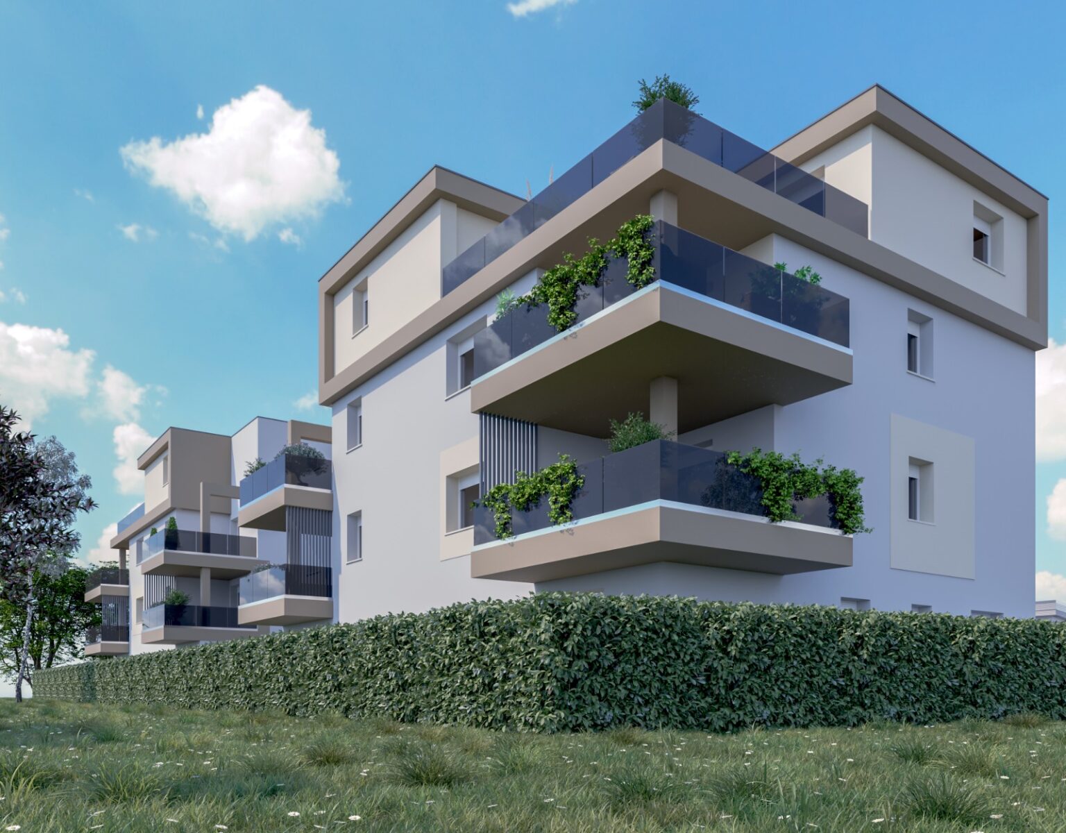 Immagini a scopo illustrativo: sono sempre esclusi arredi, fioriere. Ci si riserva inoltre la facoltà di apportare variazioni architettoniche per necessità strutturali od impiantistiche, senza però alterare la qualità e le caratteristiche dell’intervento edilizio nella sua globalità.