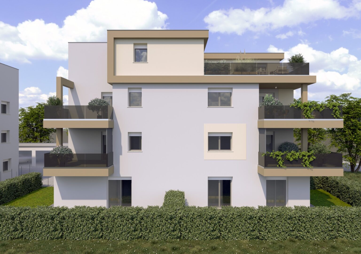 Immagini a scopo illustrativo: sono sempre esclusi arredi, fioriere. Ci si riserva inoltre la facoltà di apportare variazioni architettoniche per necessità strutturali od impiantistiche, senza però alterare la qualità e le caratteristiche dell’intervento edilizio nella sua globalità.